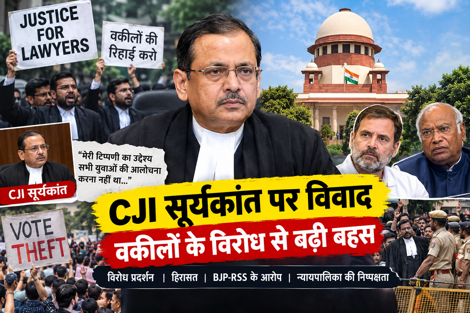 CJI सूर्यकांत पर विवाद, वकीलों के विरोध से बढ़ी बहस